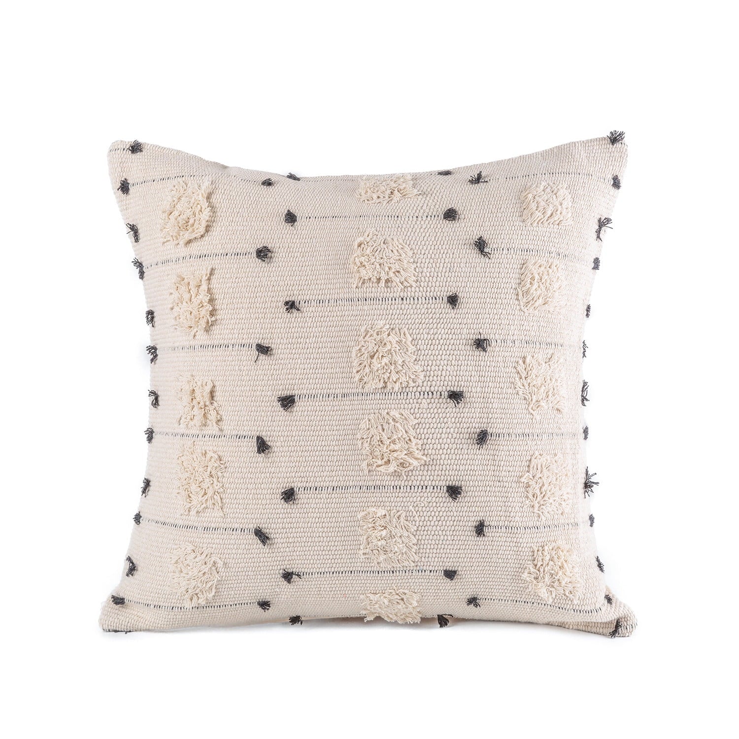 Boho Woven Tufted Series Decorative Throw Pillow Cover, 18" X 18", Beige with Black Dot, 1 Pack