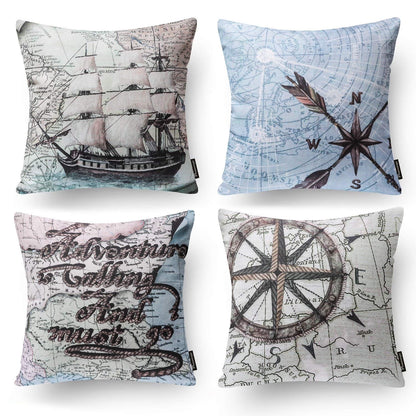 18" X 18" Coastal, Modern, Contemporary, Transitional Blue Navigation Polyester Throw Pillow , ( 4 Count)