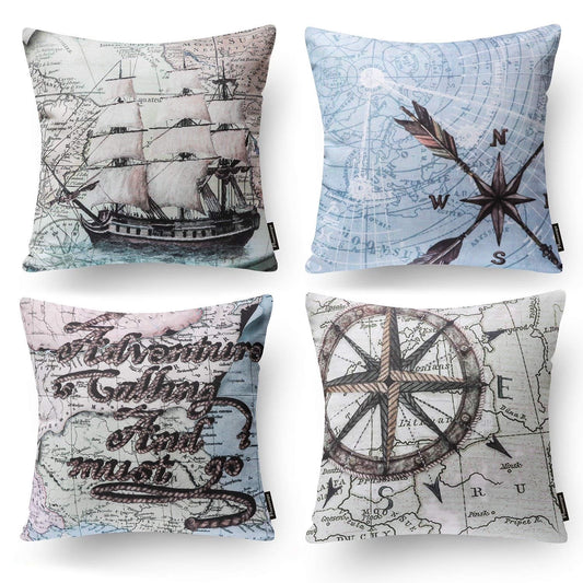 18" X 18" Coastal, Modern, Contemporary, Transitional Blue Navigation Polyester Throw Pillow , ( 4 Count)