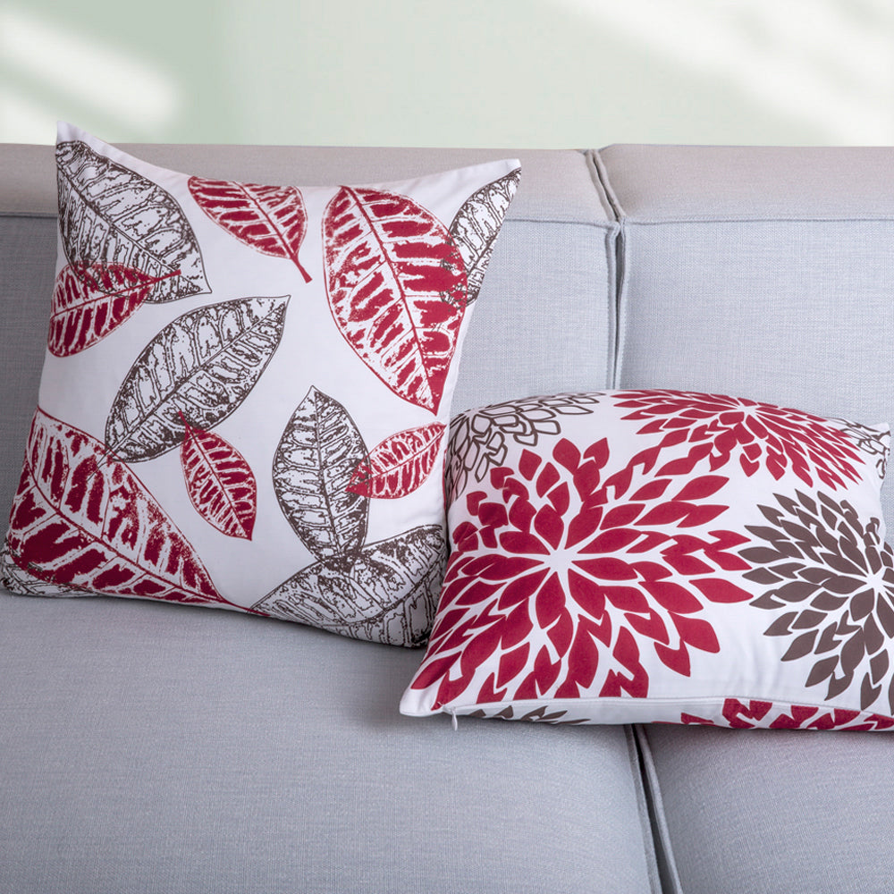 New Living Series Double-Sided Design Decorative Throw Pillow Cover, 18" X 18", Red/Brown, 4 Pack
