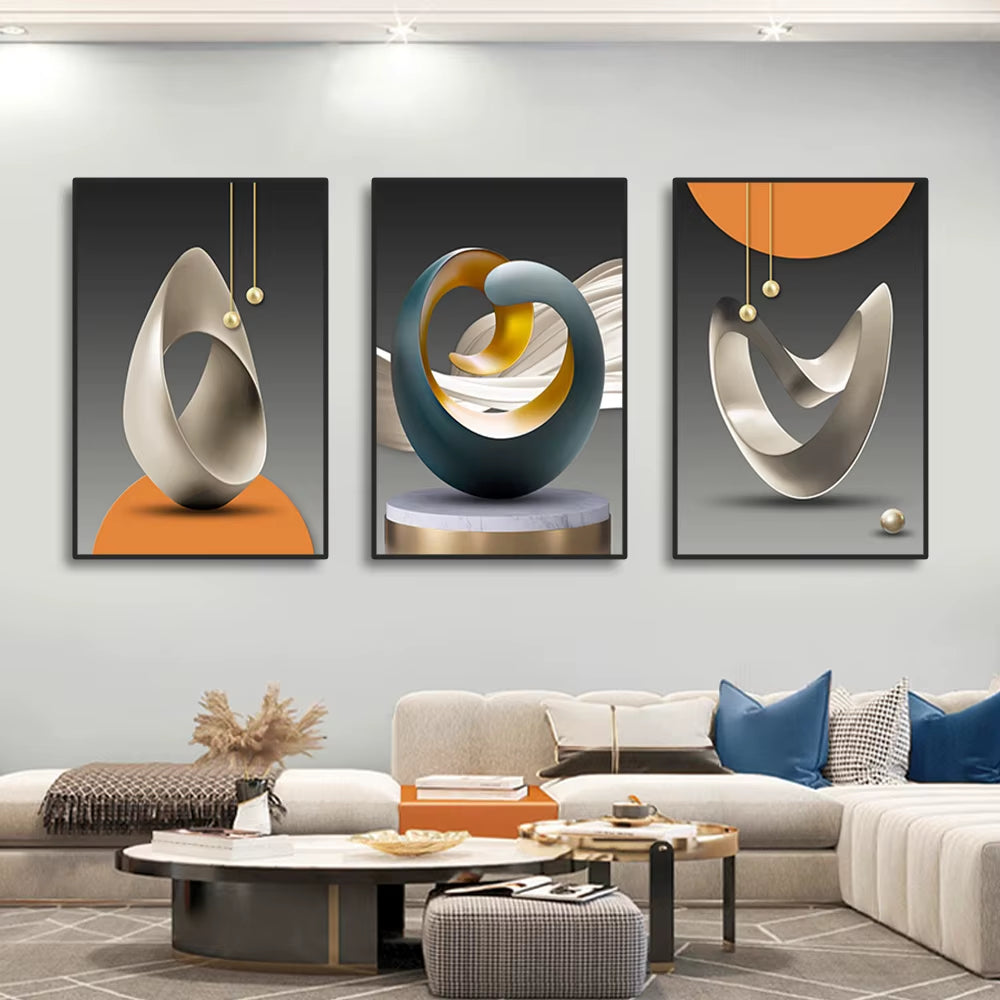 3Pcs Modern Geometric Wall Art Canvas Prints Luxury Abstract Artwork Paintings for Modern Living Room Bedroom Wall Decor Picture