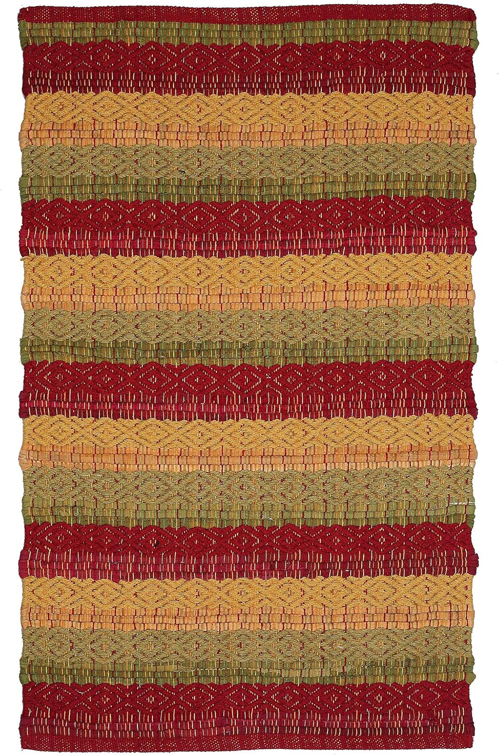 Cotton Diamond Weave 24X36 Inch Red Combo Area Rug, Indoor/Outdoor, Machine Washable, Hand Woven, Living Room & Kitchen Entryway