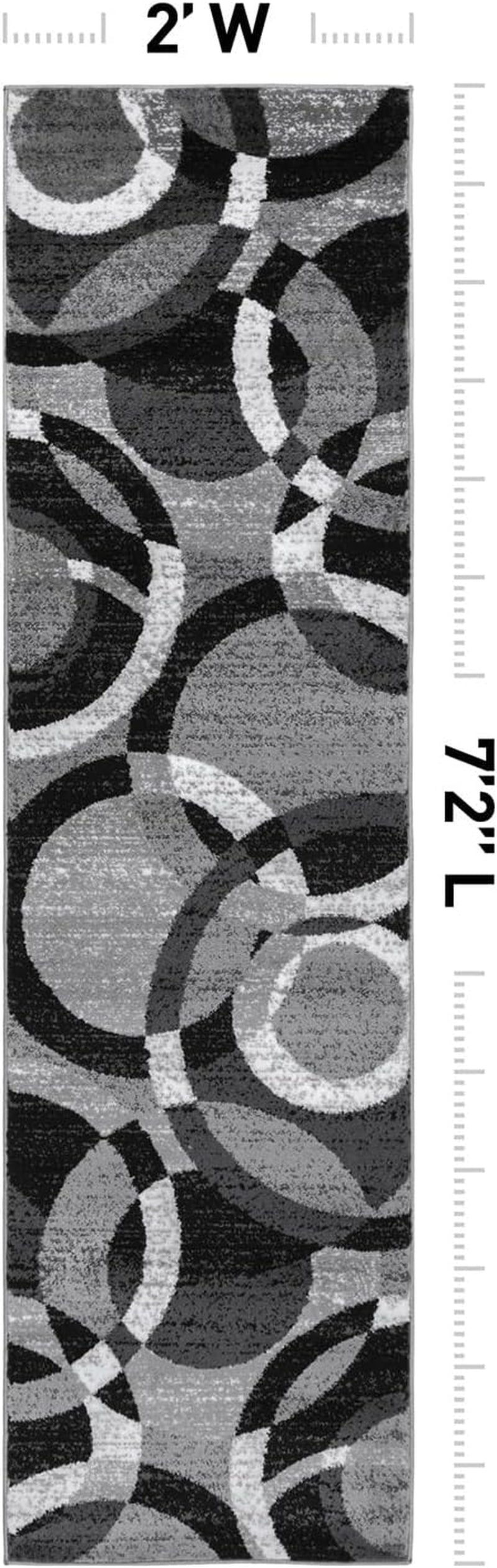 Contemporary Abstract Circles Perfect for High Traffic Areas of Your Living Room,Bedroom,Home Office,Kitchen Runner Rug 2' X 7' Gray