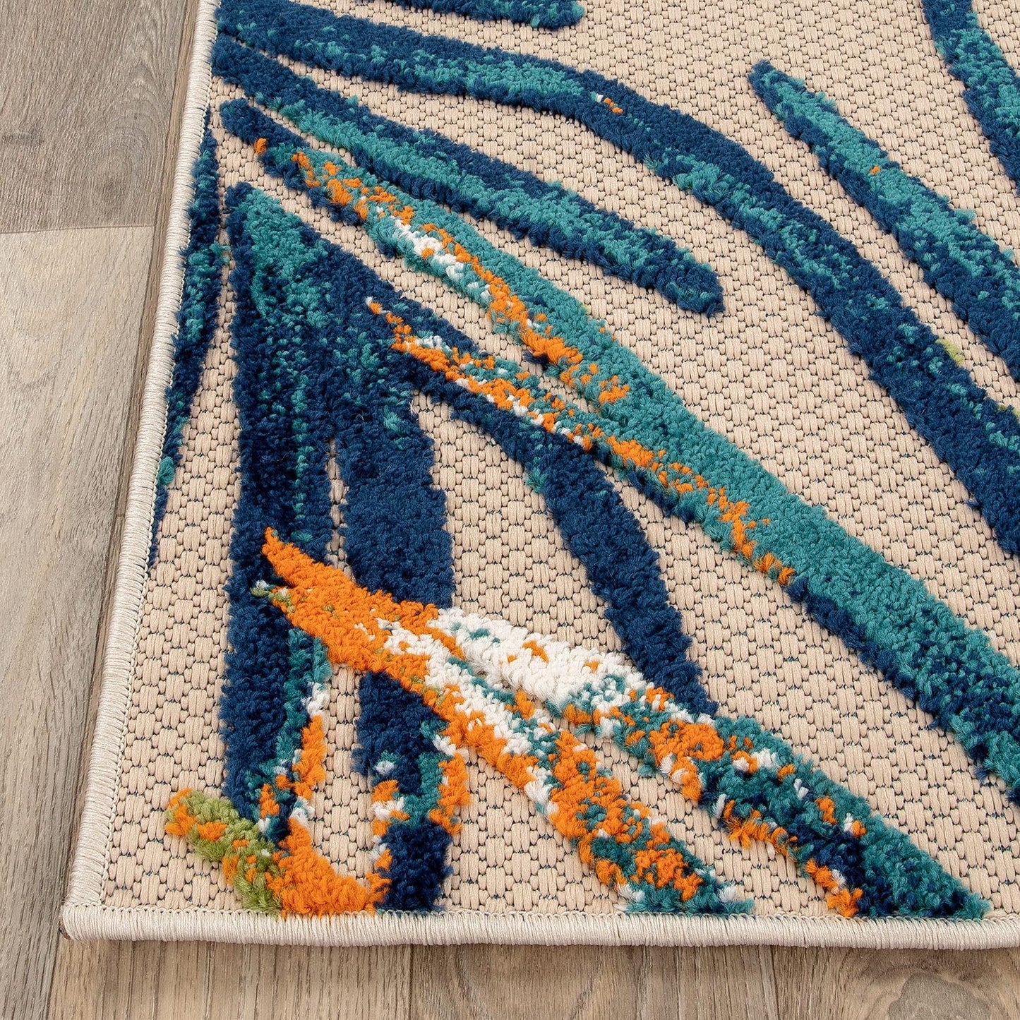 Tropical Floral Leaves Indoor/Outdoor Area Rug Durable Polypropylene, Non-Shedding, Easy to Clean, Perfect for Patio, Backyard, Deck and Outdoor Lounge, High Traffic Areas, 7'10" X 10'