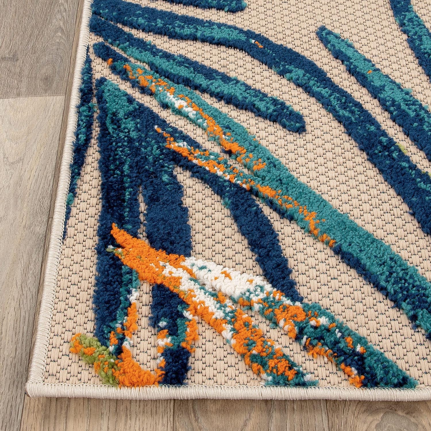Tropical Floral Leaves Indoor/Outdoor Area Rug Durable Polypropylene, Non-Shedding, Easy to Clean, Perfect for Patio, Backyard, Deck and Outdoor Lounge, High Traffic Areas, 7'10" X 10'