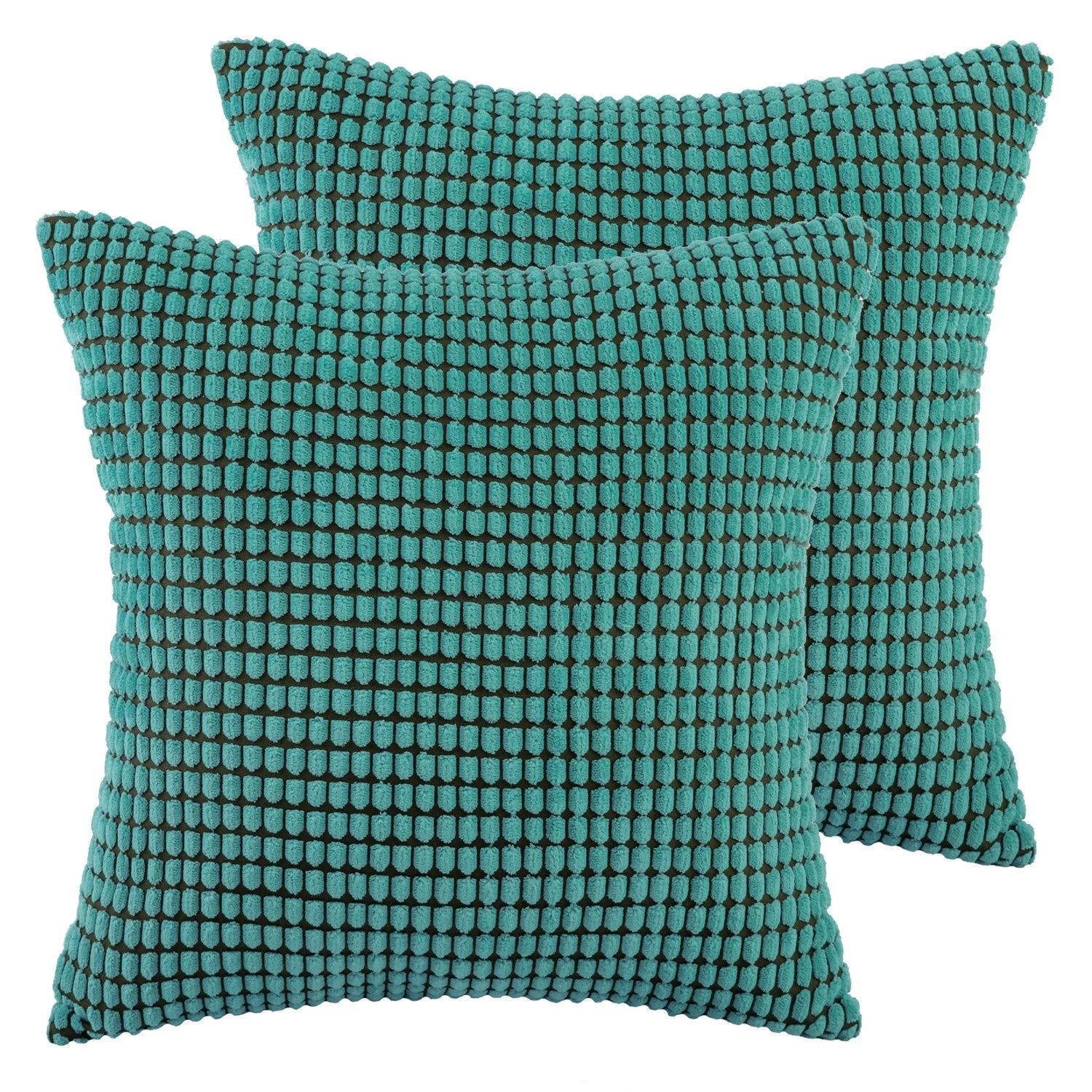 Soft Corduroy Corn Striped Velvet Series Decorative Throw Pillow, 22" X 22", Turquoise, 2 Pack