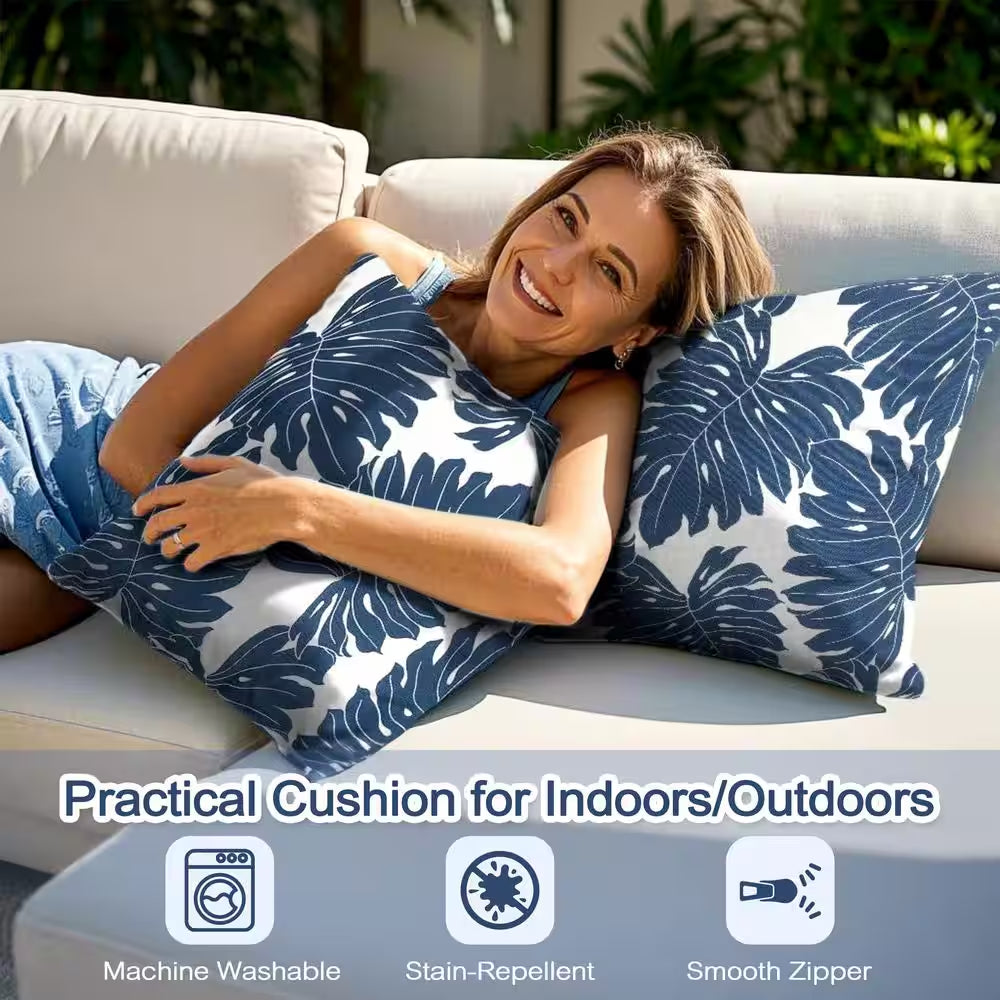 17.3 In. X 17.3 In. Patio Square Outdoor Throw Pillow in Palm Leaf (2-Pack)