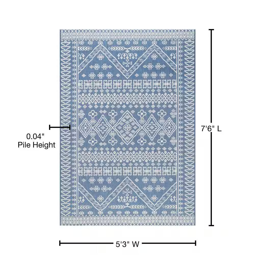 Kandace Tribal Blue 5 Ft. X 8 Ft. Indoor/Outdoor Patio Area Rug