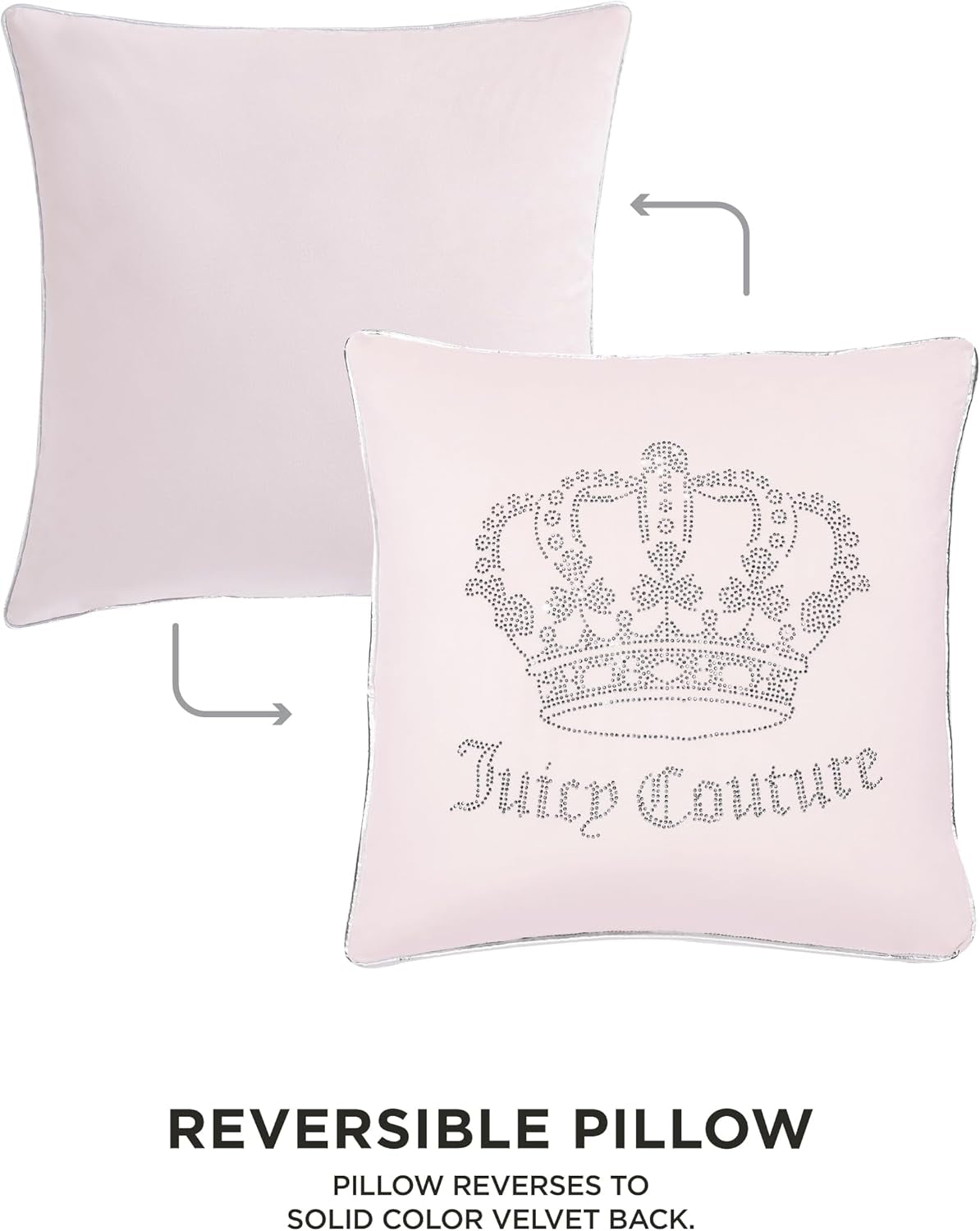 - Decorative Accent Pillow, Velvet Rhinestone Crown, Premium Reversible Throw Pillow, Living Room and Bedroom Décor, Measures 20" X 20", Pink Blush