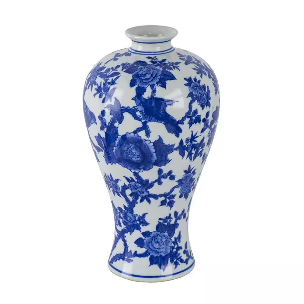 Ren 7 In. X 13 In. Blue and White Decorative Vase
