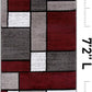 Modern Geometric Boxes Red Area Rug, Carpet with Jute Backing for Hallway, Entryway, or Laundry Room, 2' X 7'2"
