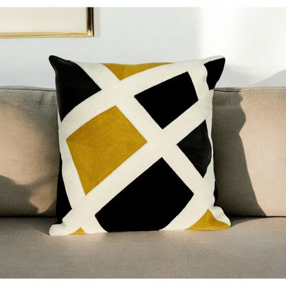 Black, Yellow Geometric Polyester 20 In. X 20 In. Throw Pillow