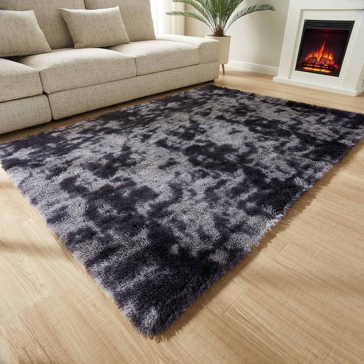 Shag Ultra Soft Area Rug, Non-Skid Fluffy 6'X9' Tie-Dyed Grey&Blue Fuzzy Indoor Large Faux Fur Rugs for Living Room Bedroom Nursery Decor Furry Carpets Kids Playroom
