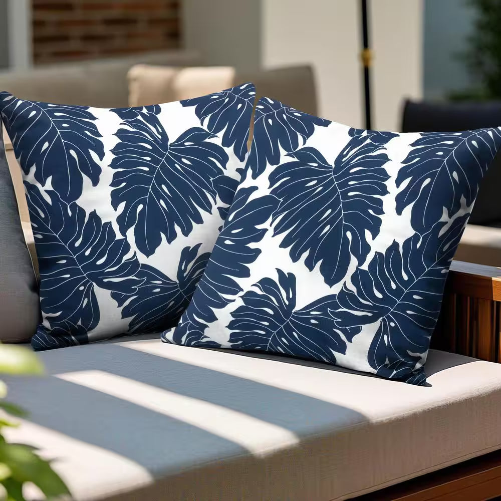 17.3 In. X 17.3 In. Patio Square Outdoor Throw Pillow in Palm Leaf (2-Pack)