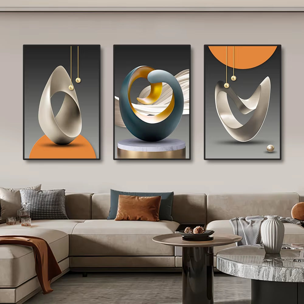3Pcs Modern Geometric Wall Art Canvas Prints Luxury Abstract Artwork Paintings for Modern Living Room Bedroom Wall Decor Picture