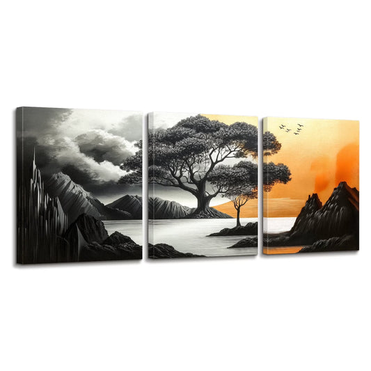 3 Piece Canvas Wall Art for Living Room Bedroom, Abstract Tree and Life Picture Decorations, Modern Artwork Painting Print for Home Kitchen Office Decor 8X12 Inch