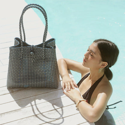 Toko Recycled Woven Tote Bag, in Navy