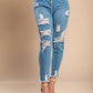 Tight jeans with a high waist and slits Stefana, sky blue