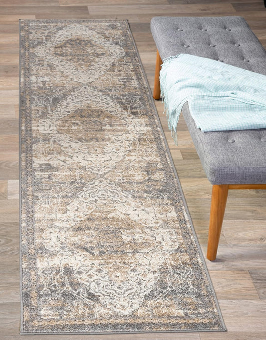 Distressed Traditional Indoor/Outdoor Runner Rug 2' X 7' Beige