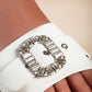 Sandals with decorative buckle, white