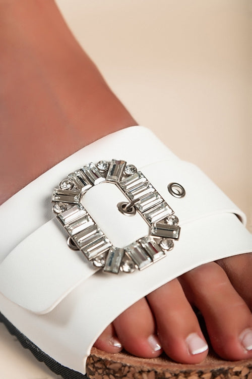Sandals with decorative buckle, white