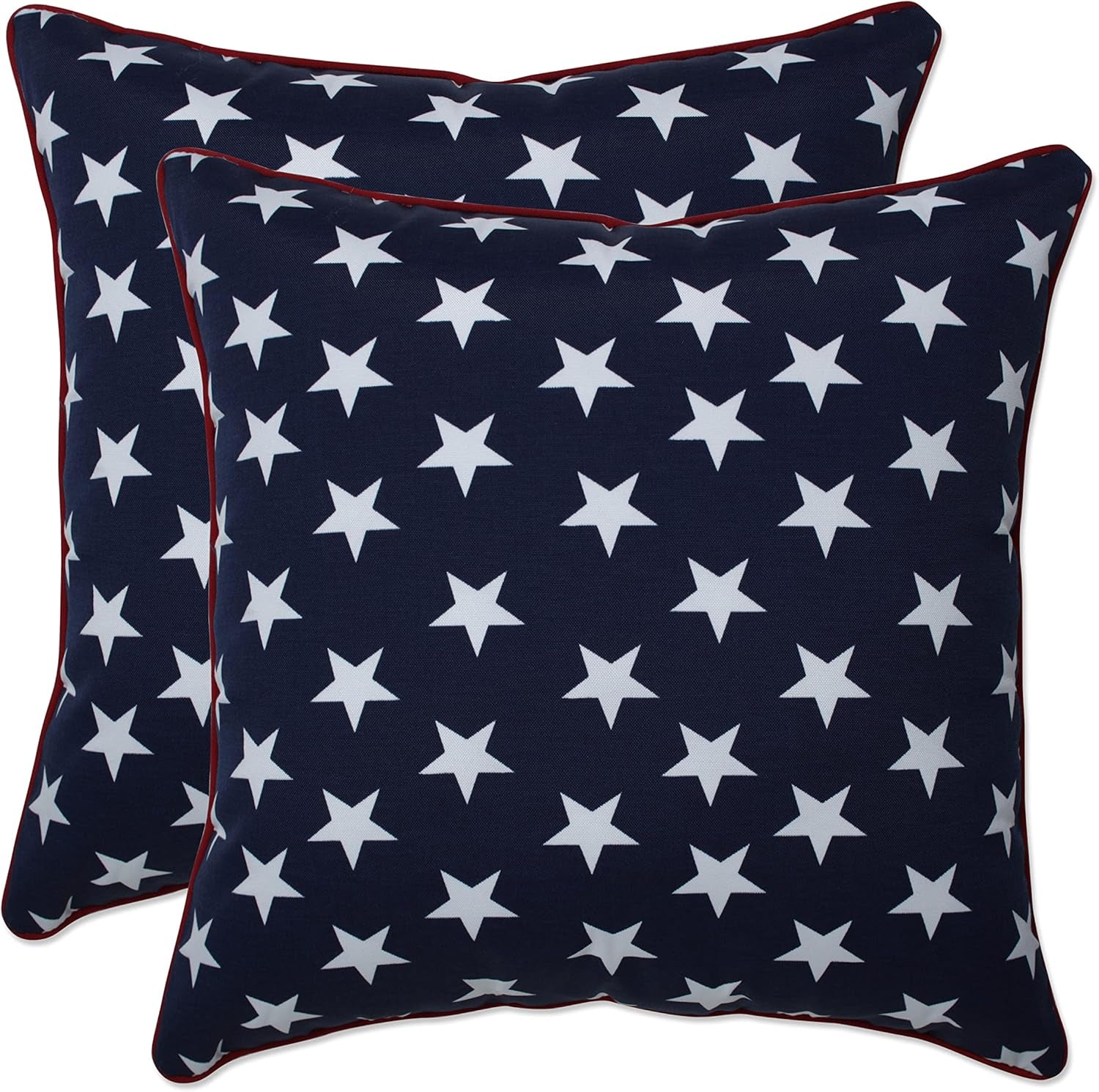 Americana Indoor/Outdoor Throw Pillows, 2 Count, Accent - 16.5" X 16.5", Blue/White Macey