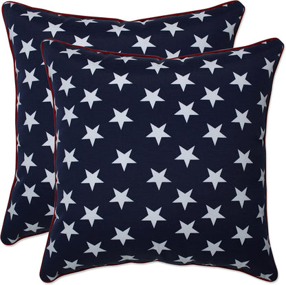 Americana Indoor/Outdoor Throw Pillows, 2 Count, Accent - 16.5" X 16.5", Blue/White Macey