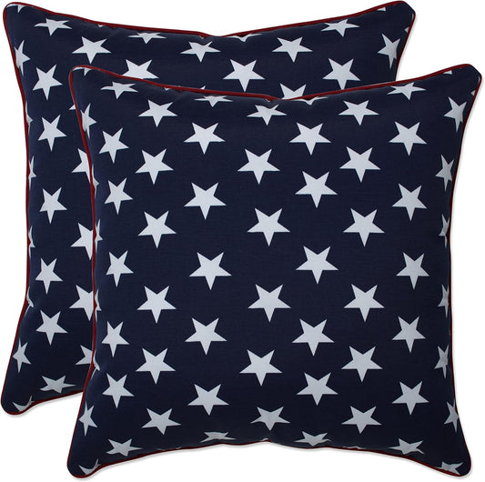 Americana Indoor/Outdoor Throw Pillows, 2 Count, Accent - 16.5" X 16.5", Blue/White Macey