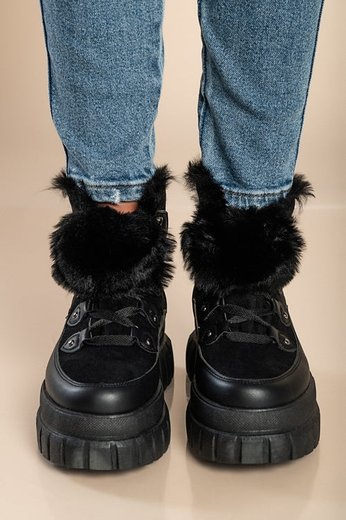 Sneakers with synthetic fur, W0YD654123, black