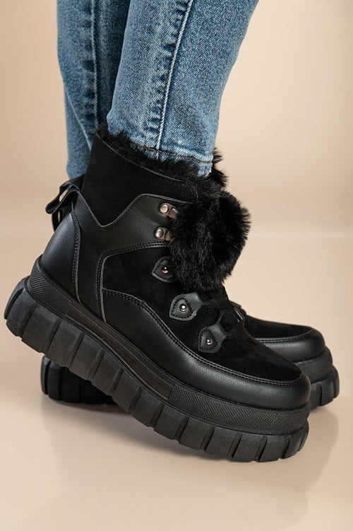 Sneakers with synthetic fur, W0YD654123, black