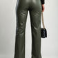 Faux leather pants, olive.