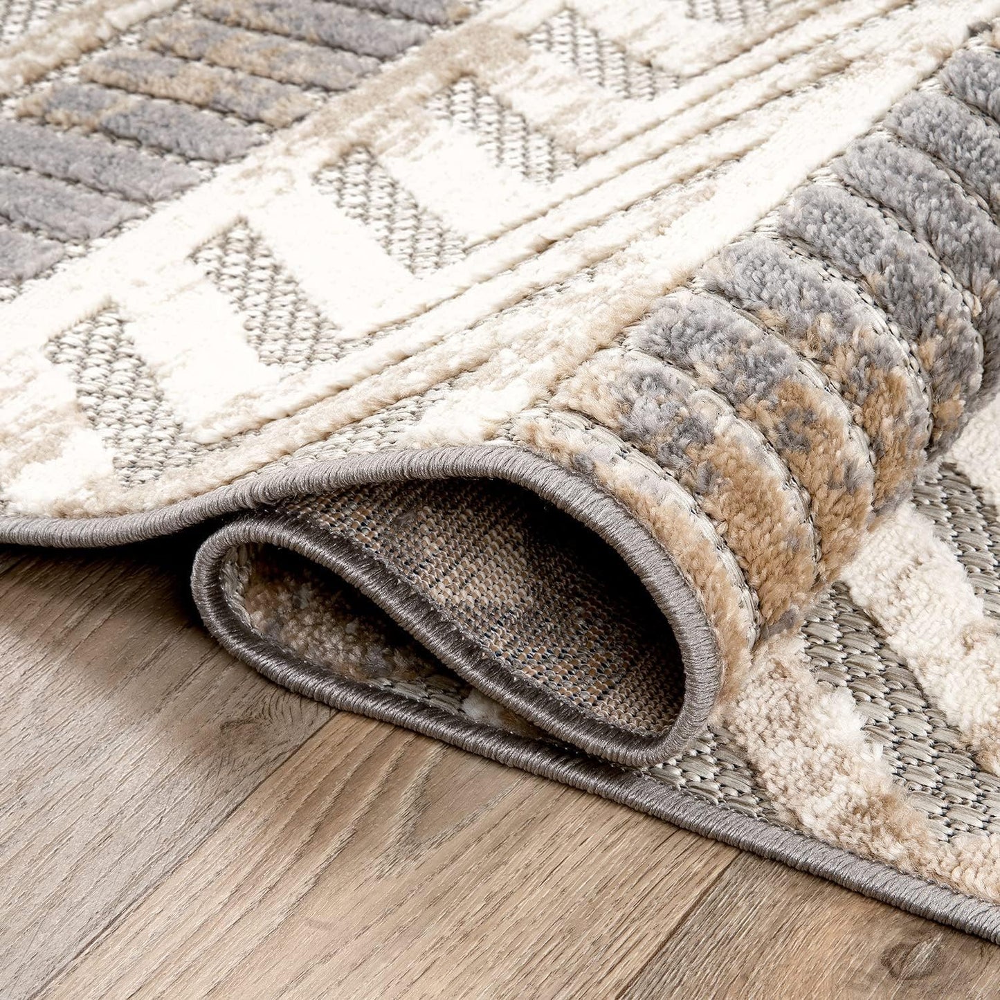 Distressed Geometric Indoor/Outdoor Beige Runner Rug Modern Tribal Stripe, Durable Stain Resistant Low Profile Perfect for Patio, Backyard, Deck and Outdoor Lounge 2' X 7'