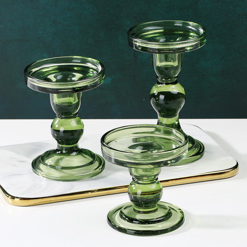 European Retro Dark Green Stained Glass Candle Holder