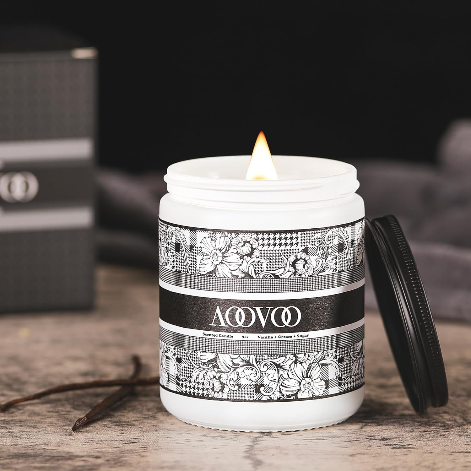 Scented Candles for Men - Vanilla & Cream Candles for Home Scented | Crackling Wood Wick Soy Candle | Strong Fragranced Candle Gift for Women & Men, 9Oz