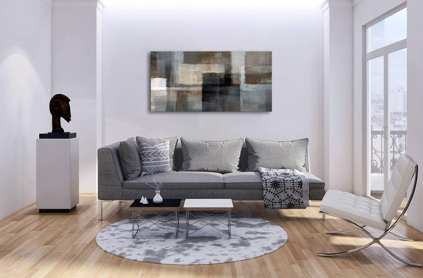 A62450 Canvas Prints Abstract Wall Art Print Paintings Grey and Brown Home Decor Framed Ready to Hang for Living Room Bedroom and Office Home Kitchen Artwork