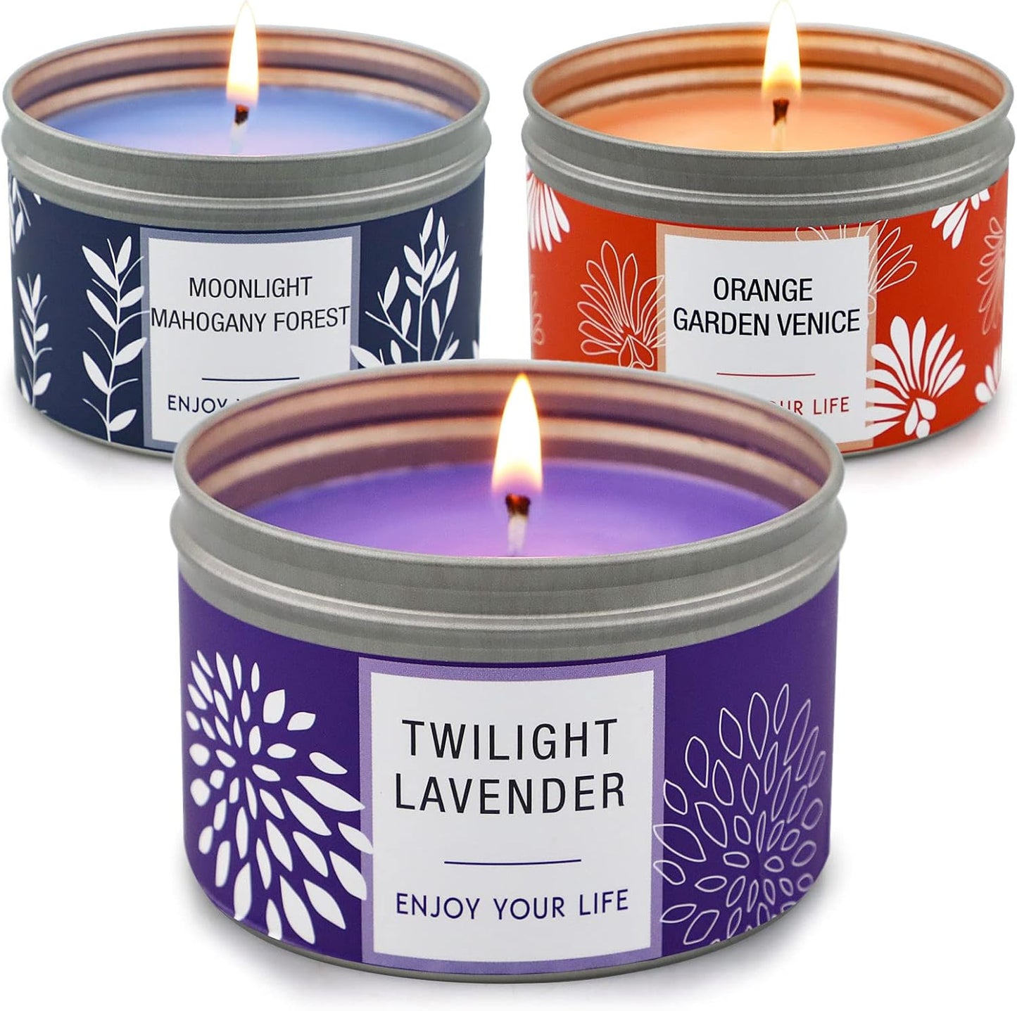 Scented Candle Gift Set for Women, 3 Pack Large Soy Wax Candles in Tins, 6.2 Oz Each, 35-40 Hr Burn, Lavender, Orange Blossom & Mahogany Woods