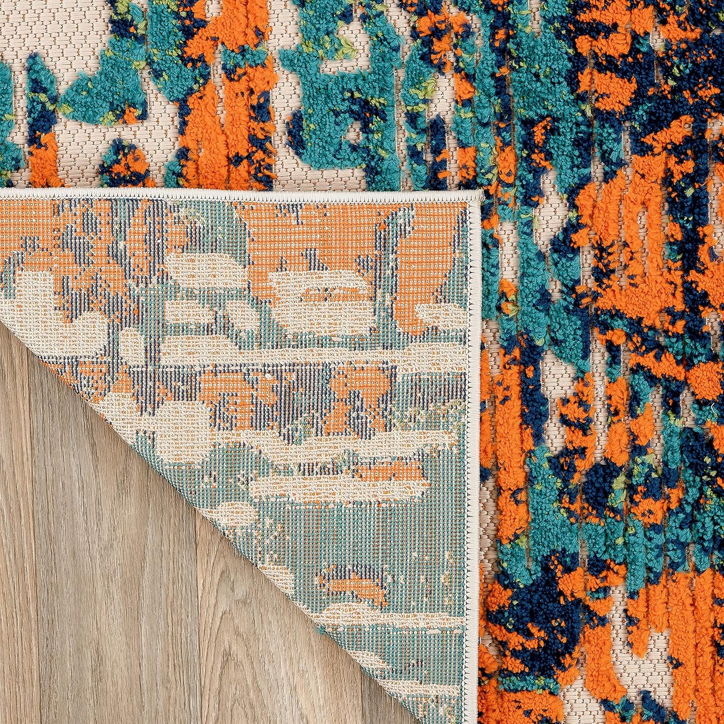 Contemporary Distressed Abstract Indoor/Outdoor Area Rug 5' X 7' Multi