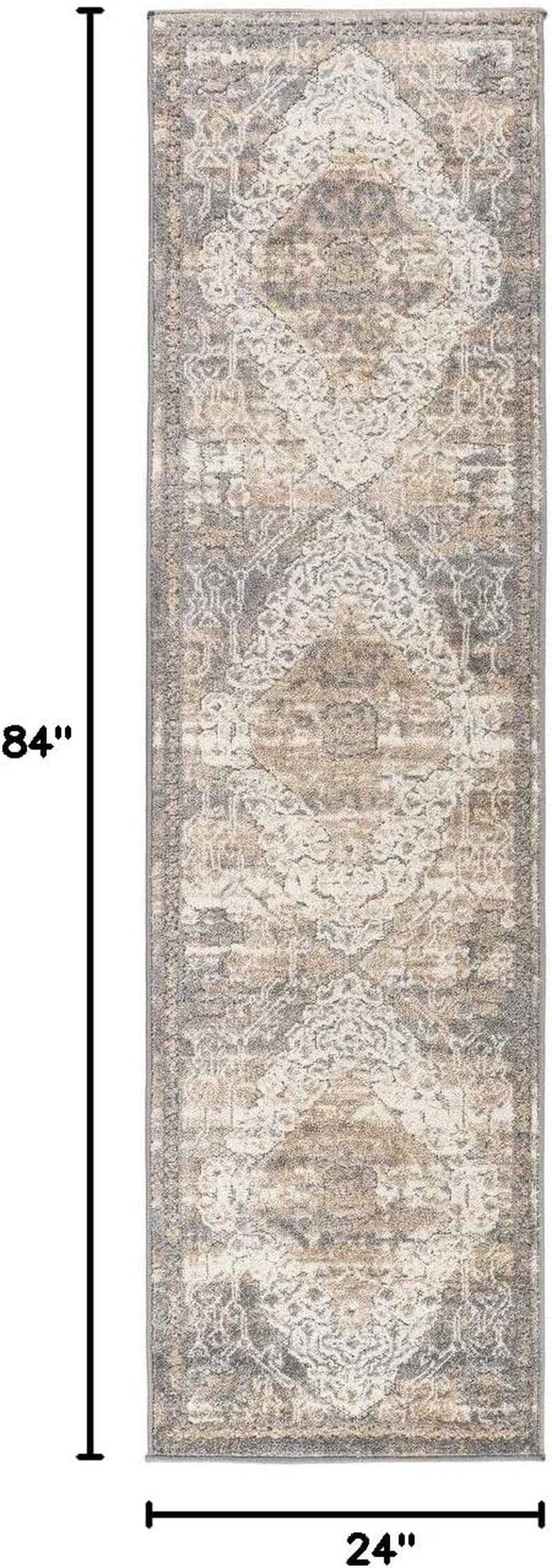 Distressed Traditional Indoor/Outdoor Runner Rug 2' X 7' Beige