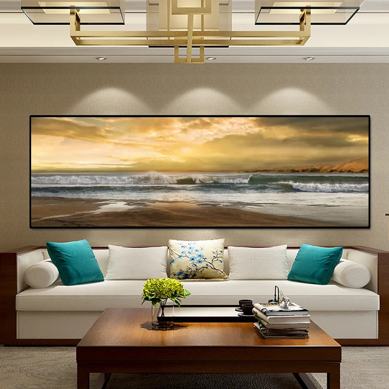 Abstract Seascape Oil Painting Posters and Prints Wall Art Canvas Painting Wave and Beach Picture for Living Room Decor No Frame