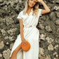 ARYA Safari Linen Midi Dress In Off White
