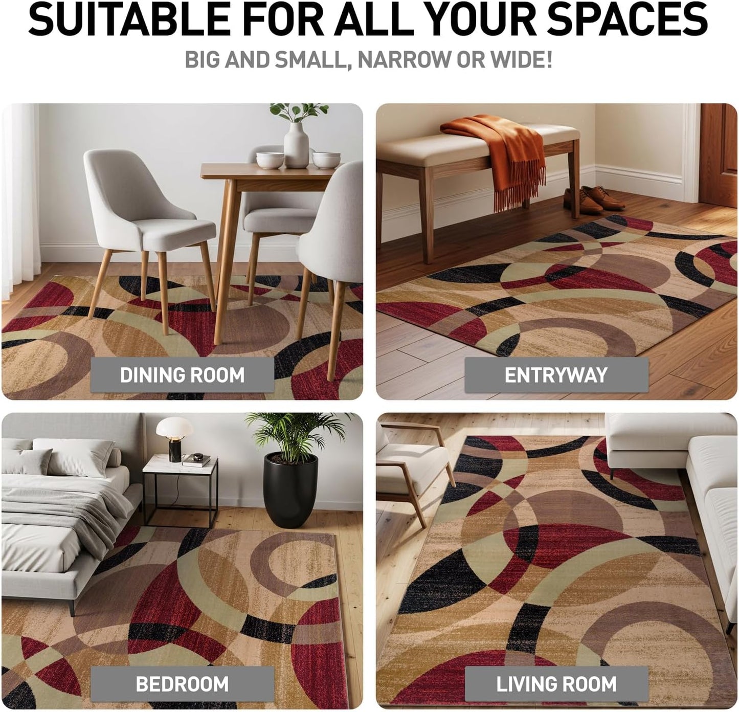Contemporary Abstract Circles Perfect for High Traffic Areas of Your Living Room,Bedroom,Home Office,Kitchen Easy Cleaning Runner Rug 2' X 7'2" Multi