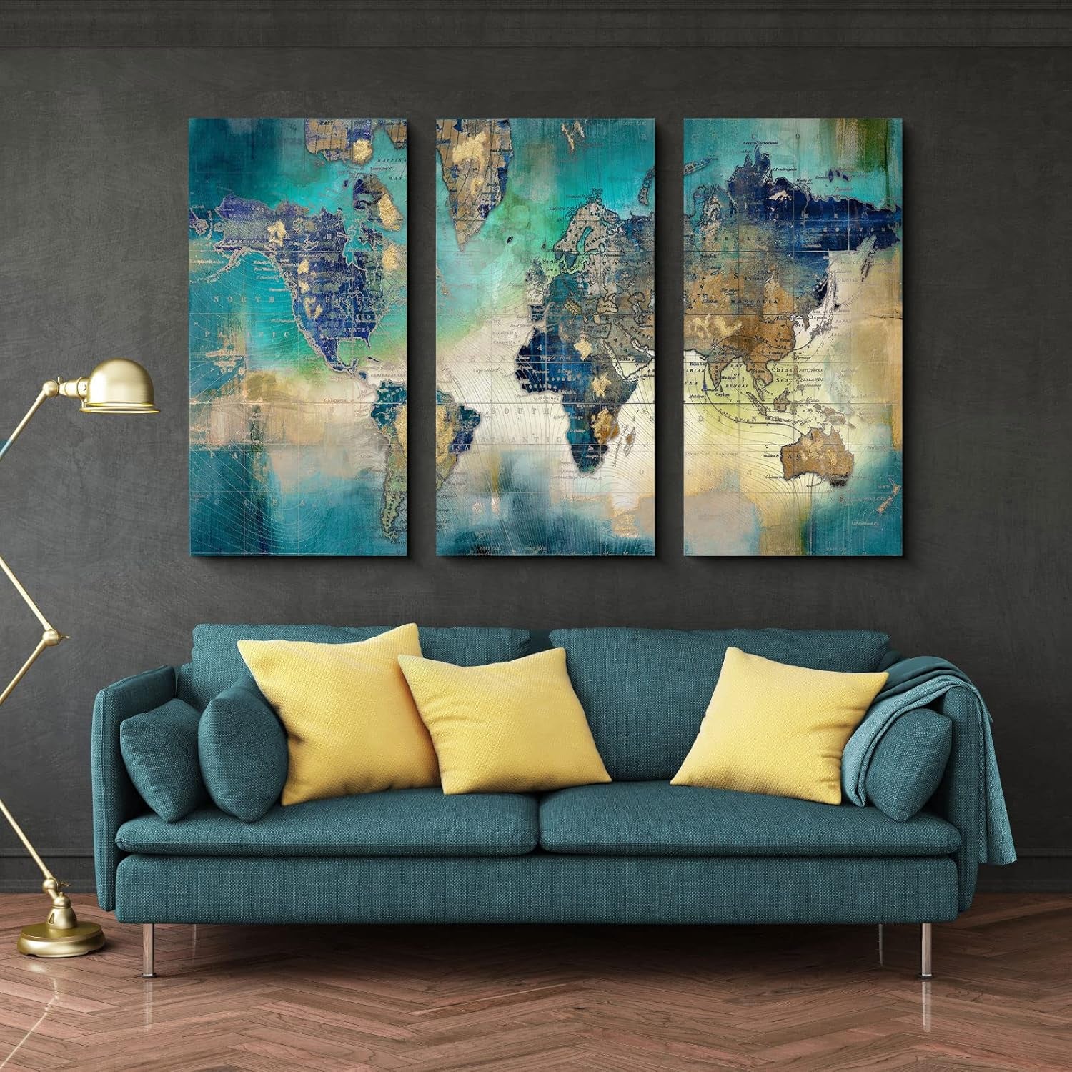 Canvas Wall Art for Living Room - World Map Wall Decor - Large Wall Art for Bedroom - Office Artwork - Map Wall Art 16"X32" 3 Piece Canvas Wall Art