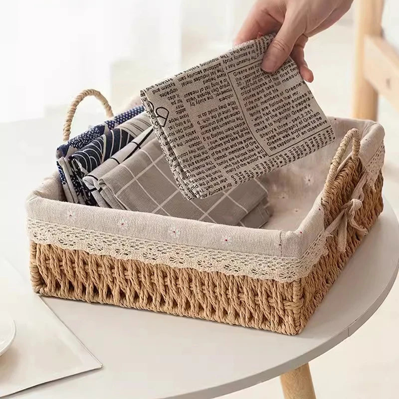 Wicker Baskets Storage Baskets Sundries Organizer with Lid Bathroom Clothes Laundry Basket Household Towel Toys Container Basket