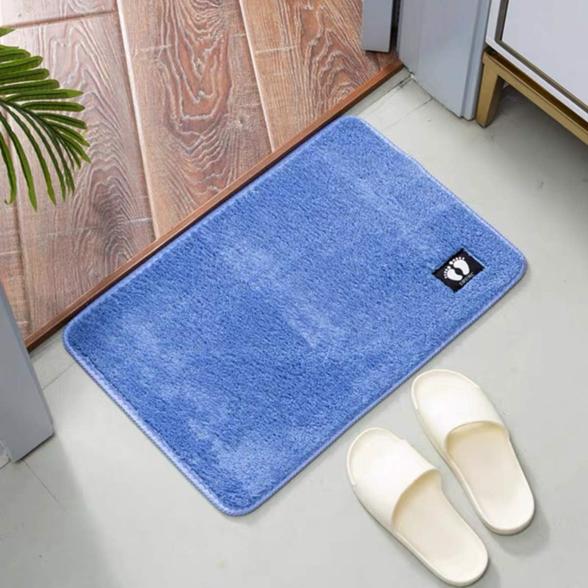 Microfiber Bathroom Rug Mat, Non Slip Absorbent Cozy Soft Mat Bathroom Rug Carpet for Shower Room Toilet Bathroom Mat (15.7X23.6 Inch, Blue)