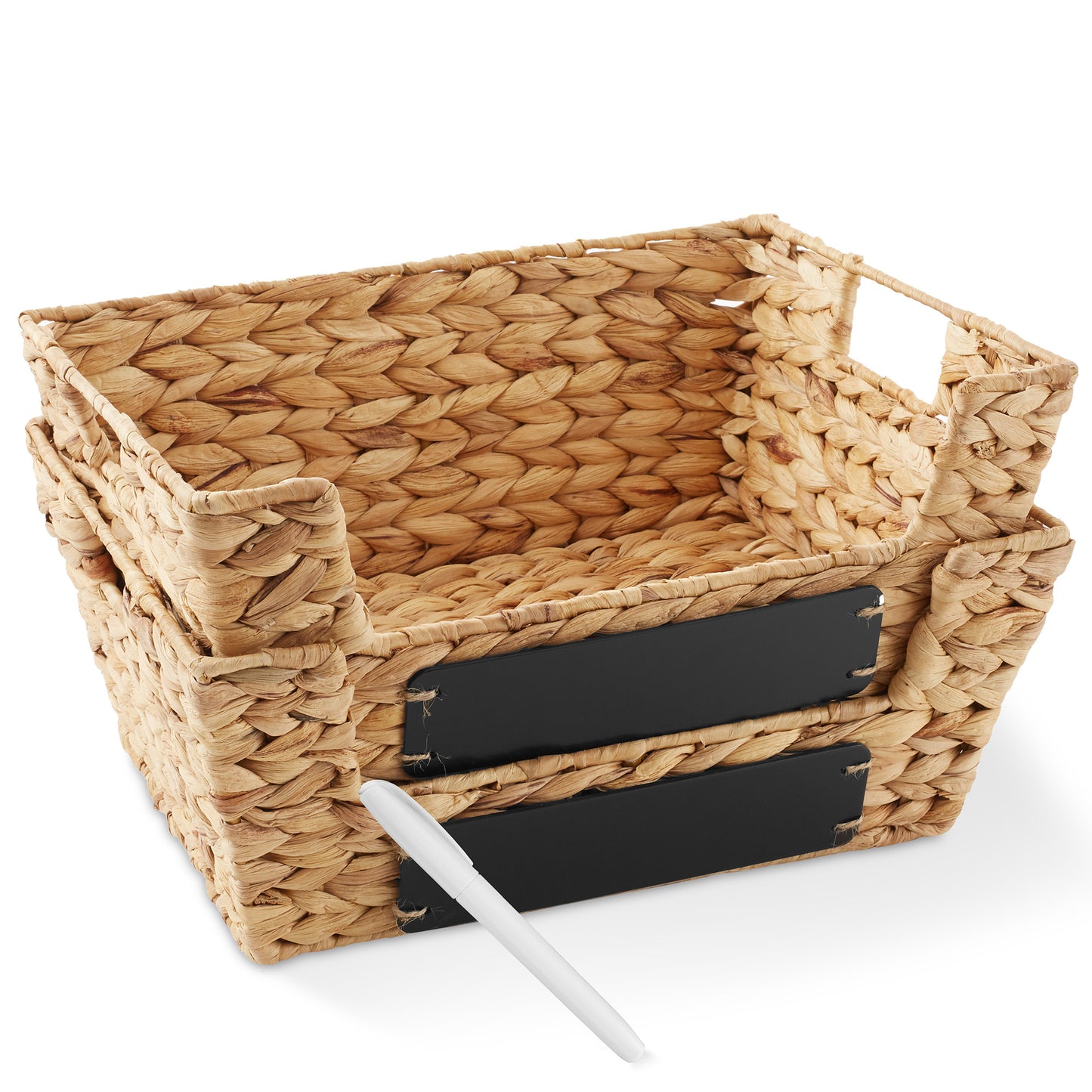 2Pk Wide Pantry Baskets, Wicker Hyacinth Seagrass Kitchen Shelf Storage Bins