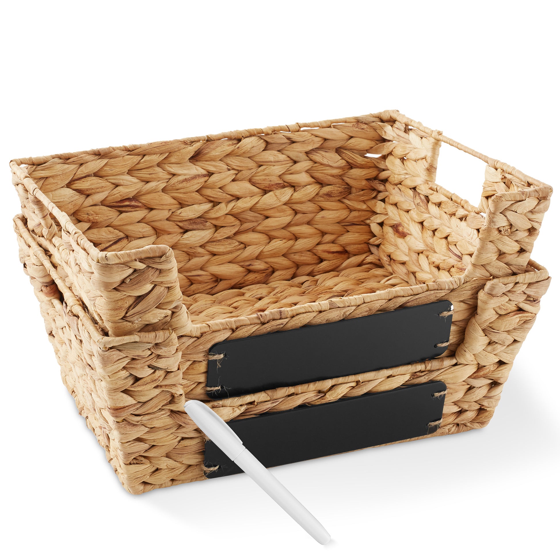 2Pk Wide Pantry Baskets, Wicker Hyacinth Seagrass Kitchen Shelf Storage Bins