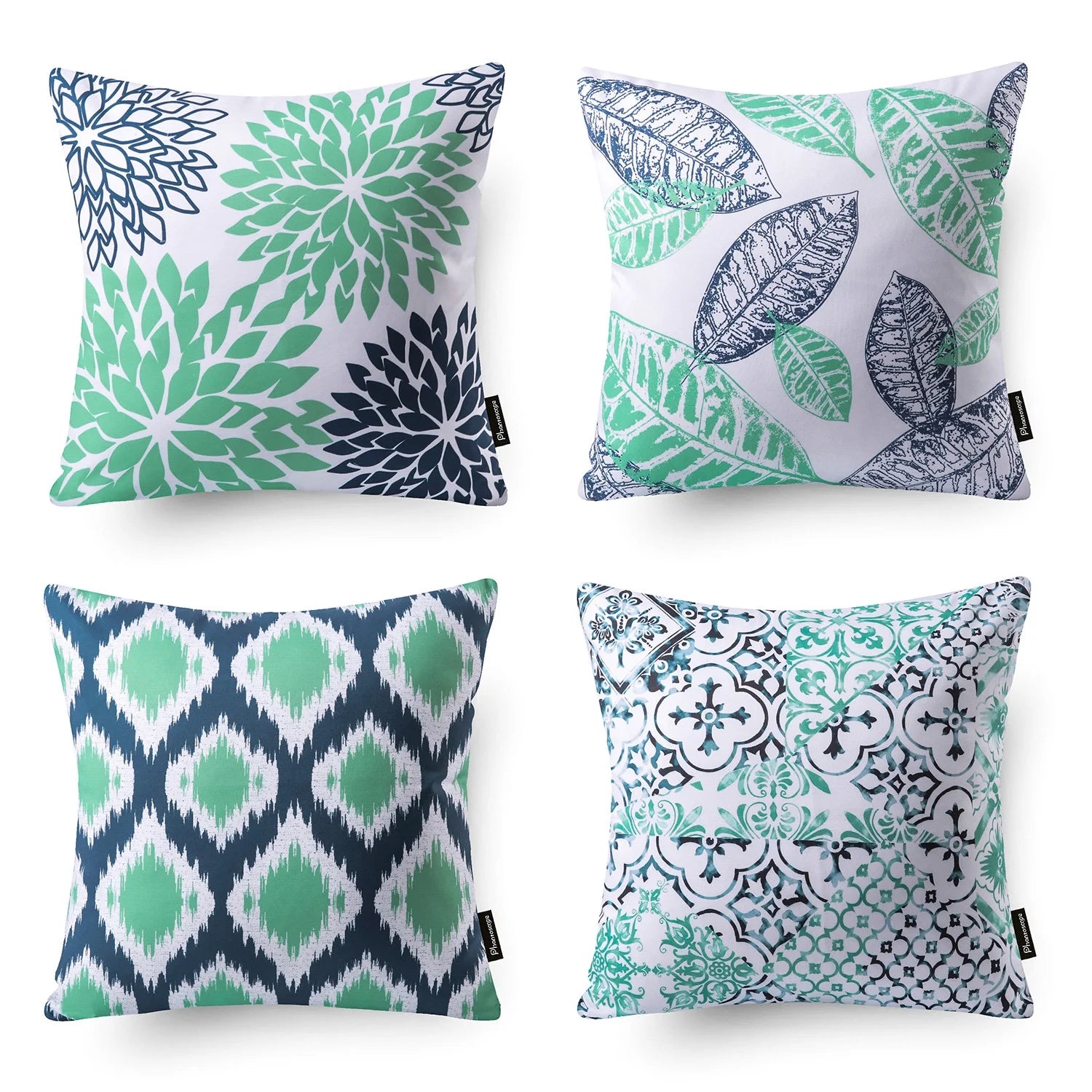 New Living Series Double-Sided Design Decorative Throw Pillow Cover, 18" X 18", Cyan/Blue, 4 Pack