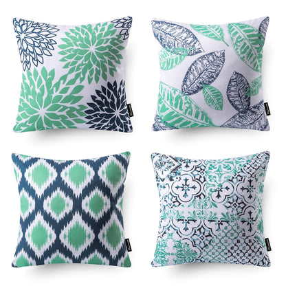 New Living Series Double-Sided Design Decorative Throw Pillow Cover, 18" X 18", Cyan/Blue, 4 Pack