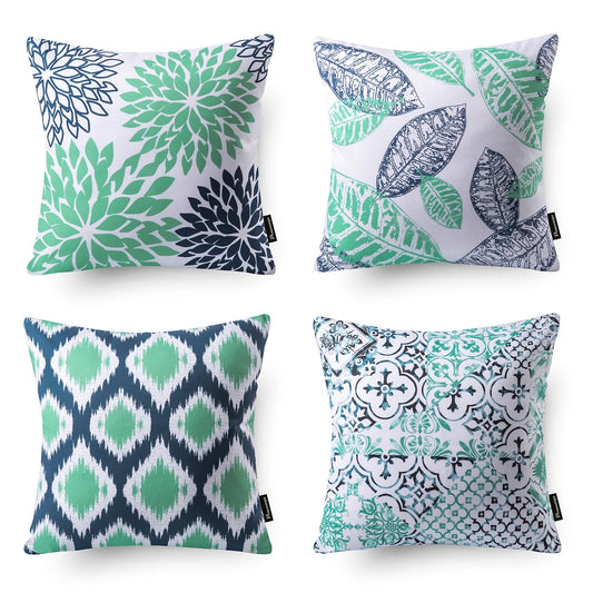 New Living Series Double-Sided Design Decorative Throw Pillow Cover, 18" X 18", Cyan/Blue, 4 Pack