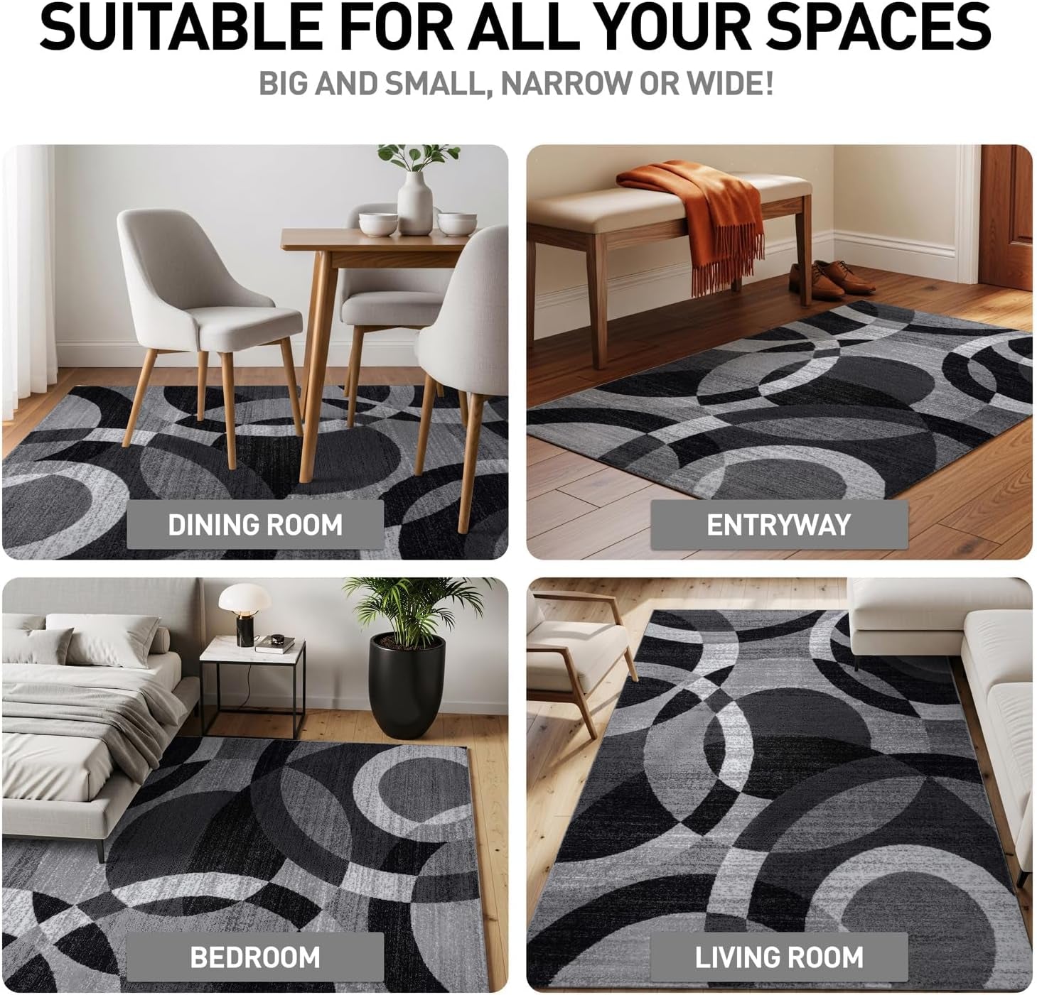 Contemporary Abstract Circles Perfect for High Traffic Areas of Your Living Room,Bedroom,Home Office,Kitchen Runner Rug 2' X 7' Gray